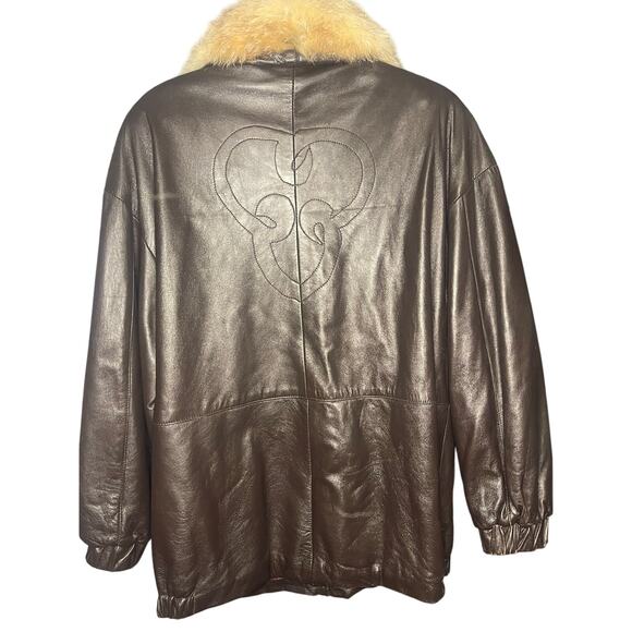 Dero by Rocco D'Amelio Oversized Leather Coat with Fur Collar Women's Size S - Picture 2 of 6